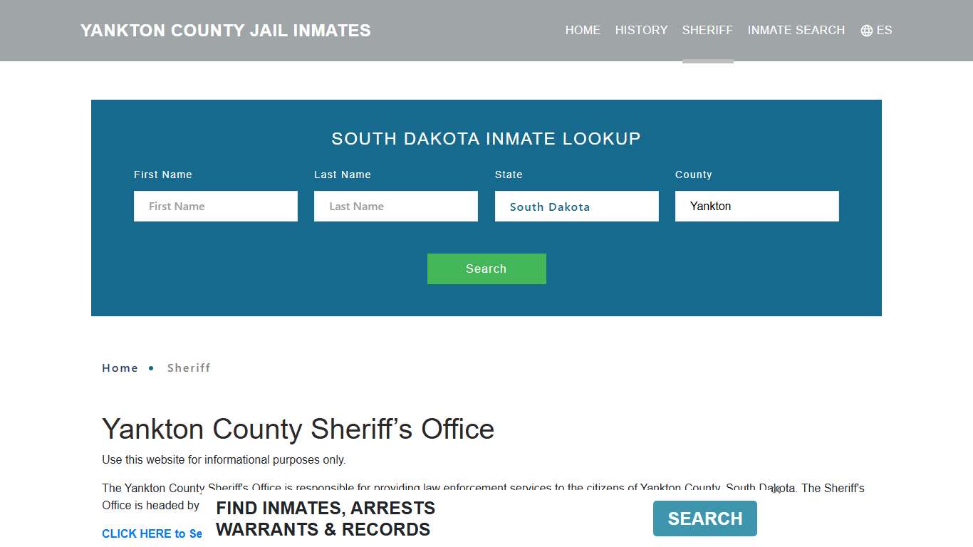 Yankton County Sheriff, SD Arrest Warrant Lookup